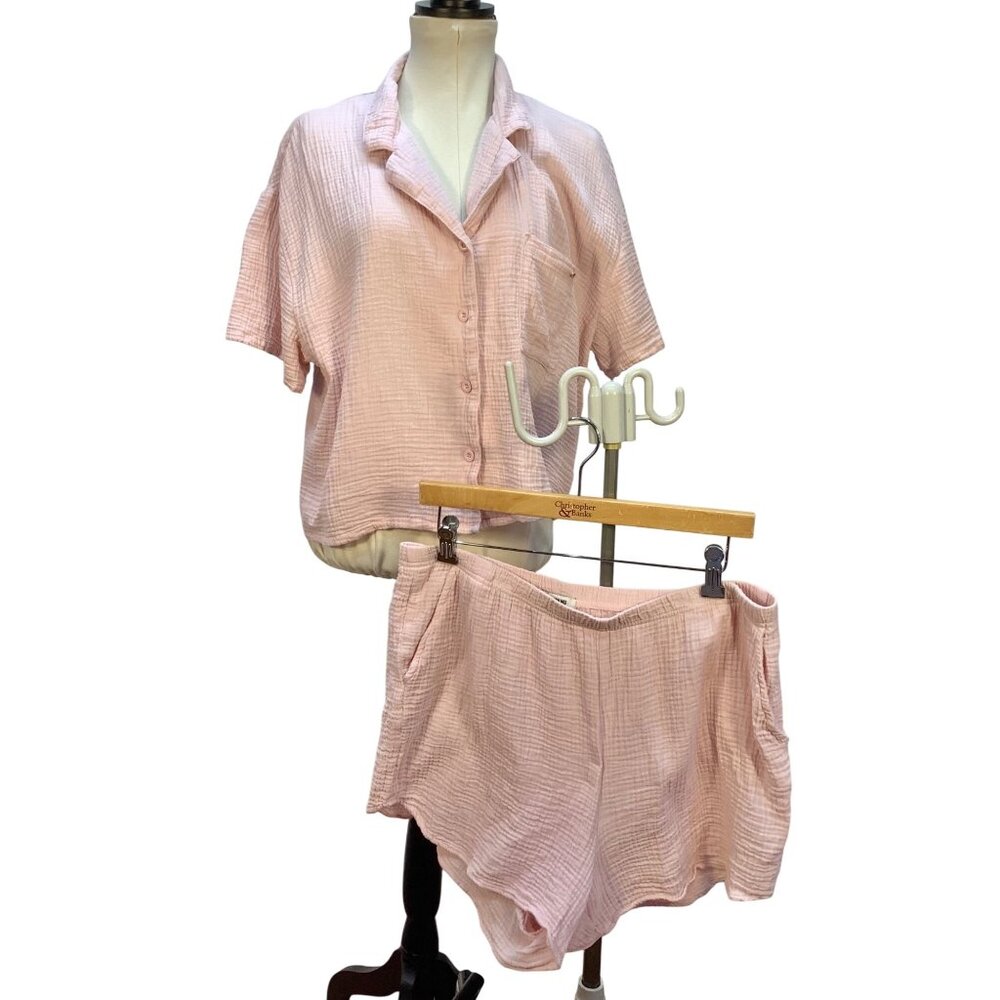Womens XL Cotton Gauze Button-Down Shirt & Short Loungewear Casual JASON WU - Picture 1 of 13